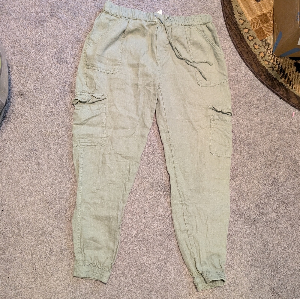 Nicole Miller Linen Green Pants Women's Medium